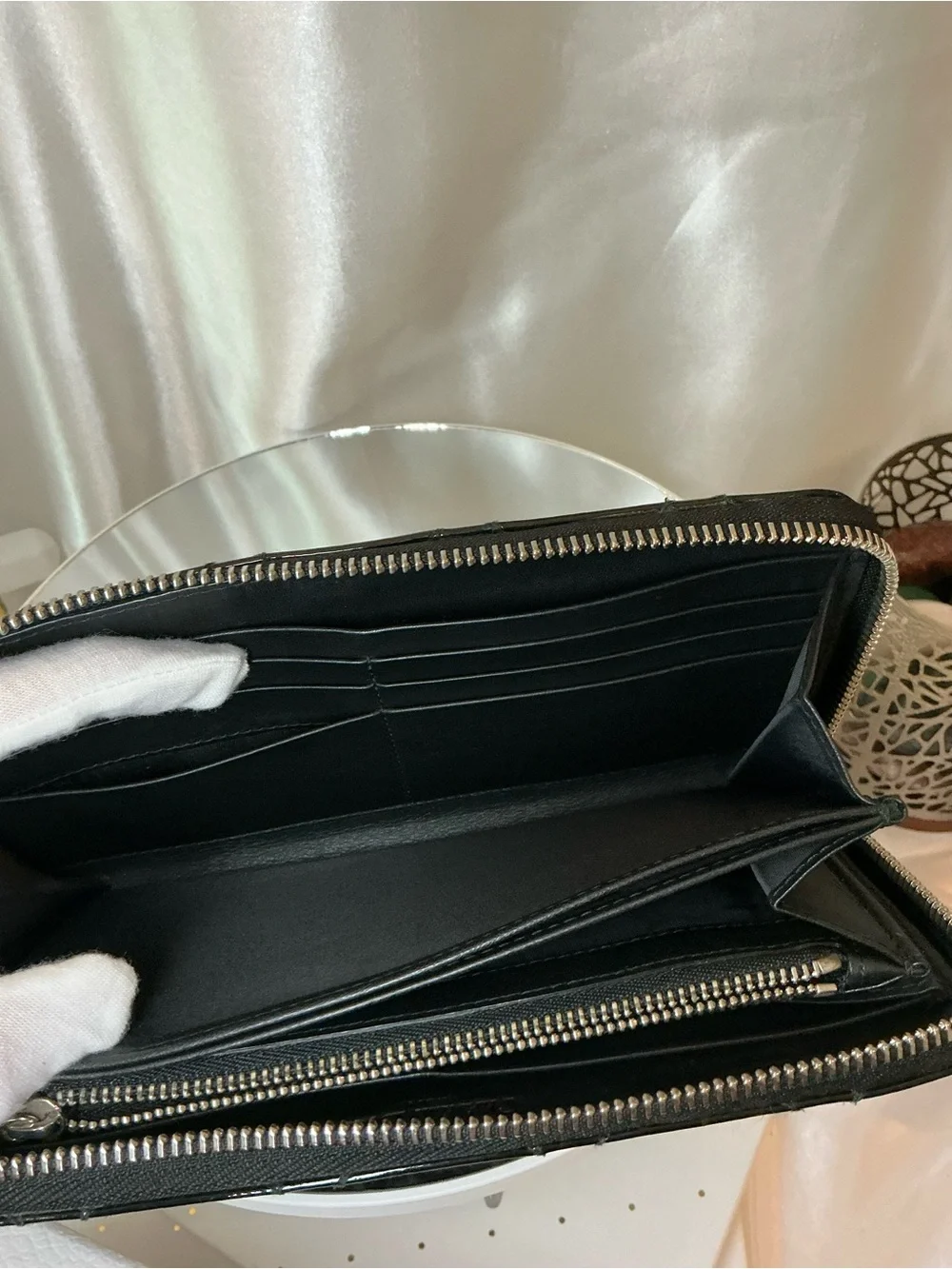 Dior Black Patent Quilted Zip-Around Wallet